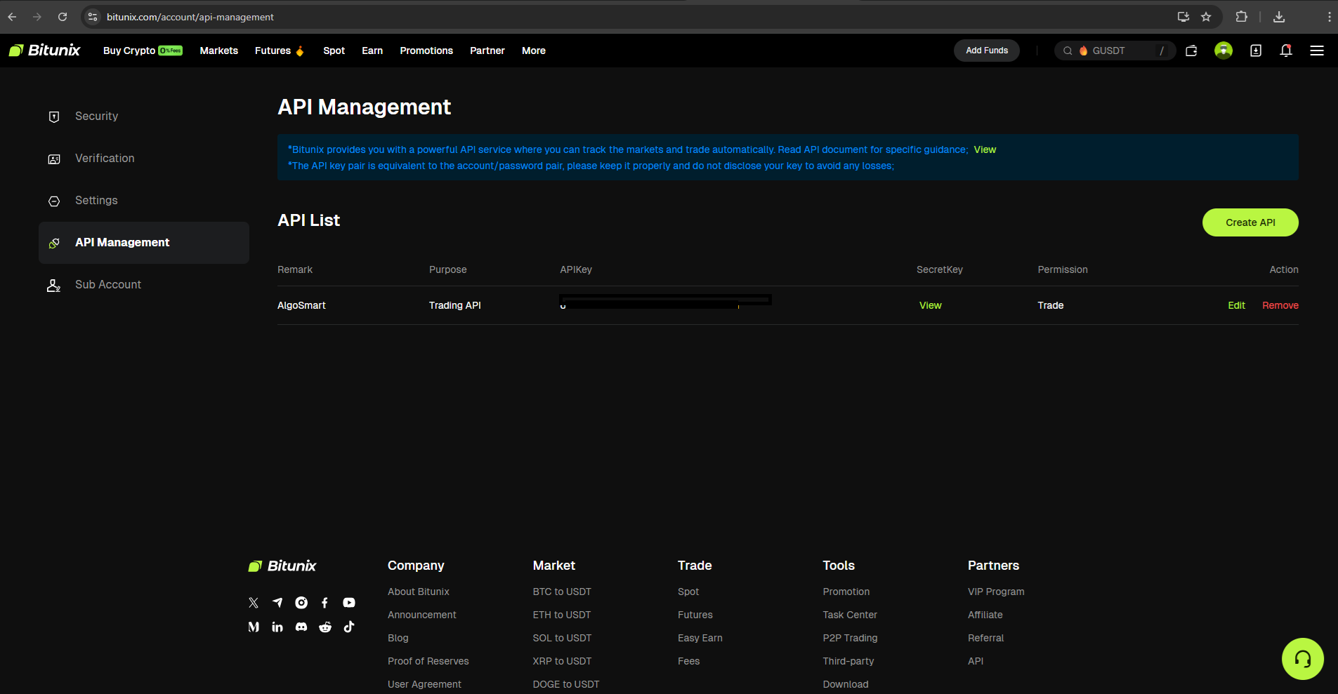Bitunix API Management